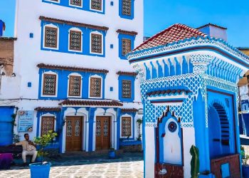 Chefchaouen blue-washed streets and traditional Moroccan houses in the Rif Mountains